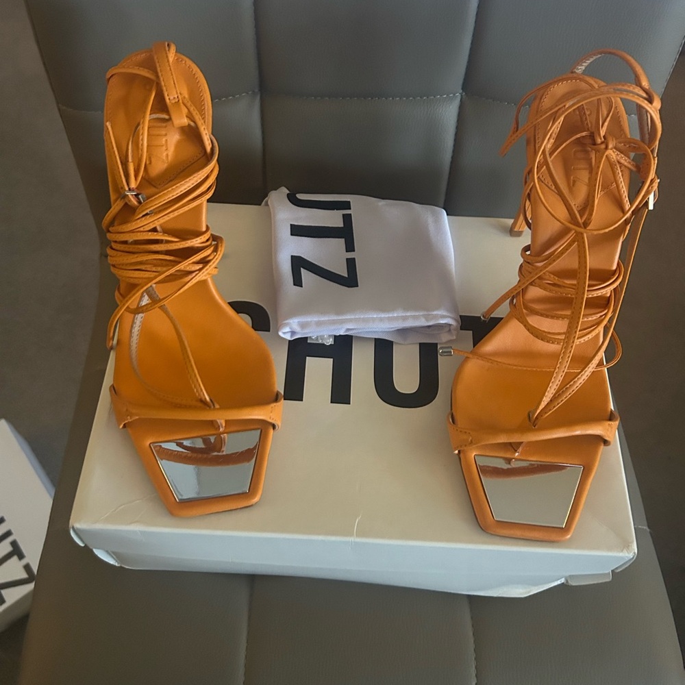 SCHUTZ Women's Bold Orange Lace-Up Heels